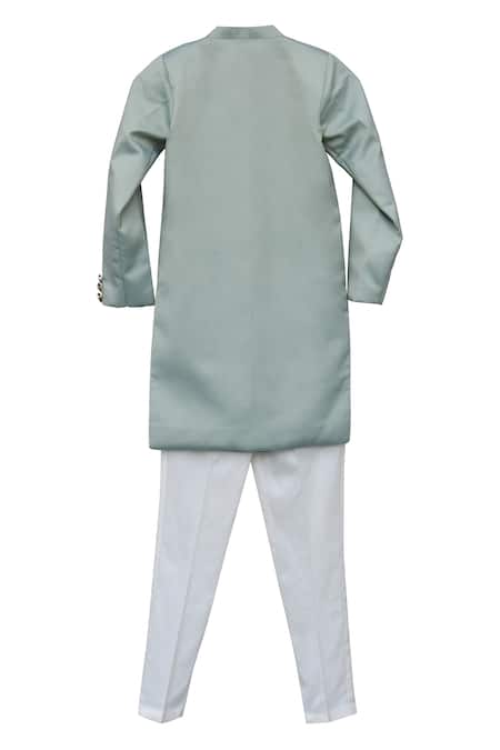 Shop Fayon Kids Green Cotton, Silk Kurta Set at Aza Fashions Shop_Fayon Kids_Green Cotton, Silk Kurta Set _at_Aza_Fashions
