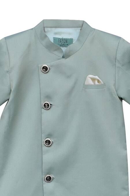 Fayon Kids Green Cotton, Silk Kurta Set Online at Aza Fashions Fayon Kids_Green Cotton, Silk Kurta Set _Online_at_Aza_Fashions