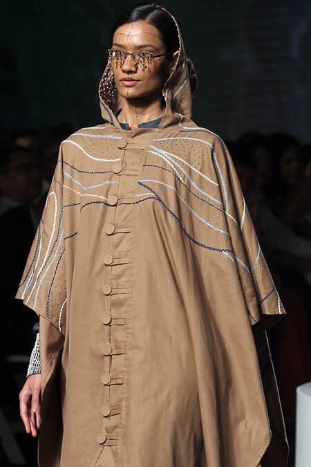 Chambray & CO. Multi Color Twill, Denim Band Collar Embroidered Jacket Skirt Set Online at Aza Fashions Chambray & CO._Multi Color Twill, Denim Band Collar Embroidered Jacket Skirt Set _Online_at_Aza_Fashions