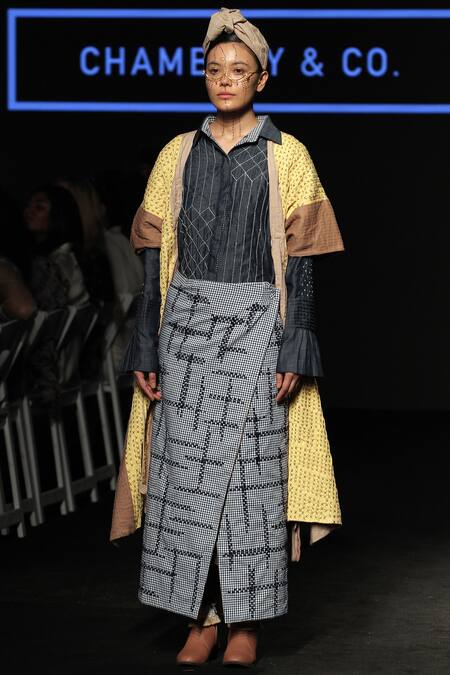 Chambray & CO._Blue Jacket Cotton Dress 85% Tencel 15 % Cotton Skirt Embroidered With And _Online_at_Aza_Fashions