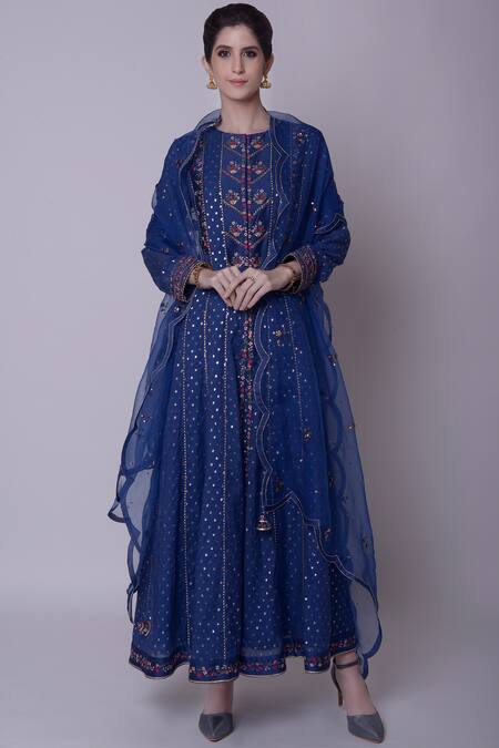 5X by Ajit Kumar Blue Kurta Silk Organza Anarkali Set