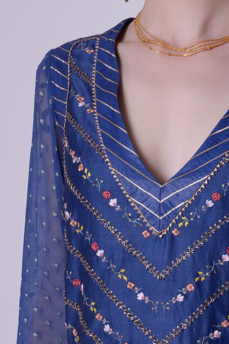 Shop_5x By Ajit Kumar_Blue Kurta Silk Organza Anarkali Set_Online_at_Aza_Fashions