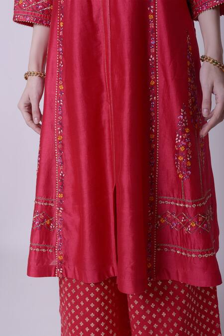 Shop_5x By Ajit Kumar_Red Silk Chanderi Kurta Set_Online_at_Aza_Fashions