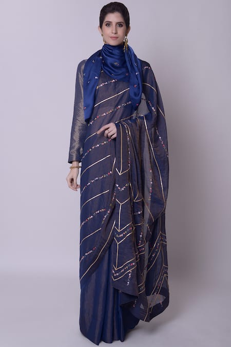 5X by Ajit Kumar Blue Silk Saree With Blouse