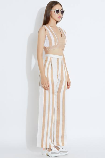 Aartivijay Gupta_Beige Silk Crop Top_Online_at_Aza_Fashions