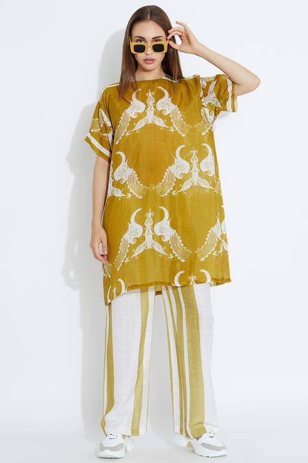 Aartivijay Gupta_Green Silk Printed Tunic_Online_at_Aza_Fashions