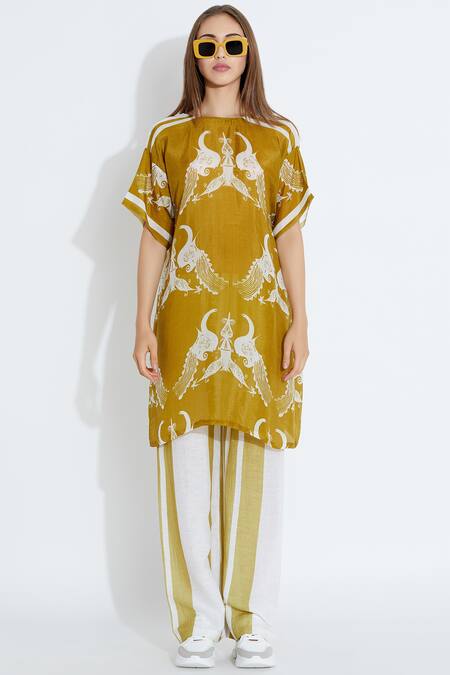 Buy_Aartivijay Gupta_Green Silk Printed Tunic_Online_at_Aza_Fashions