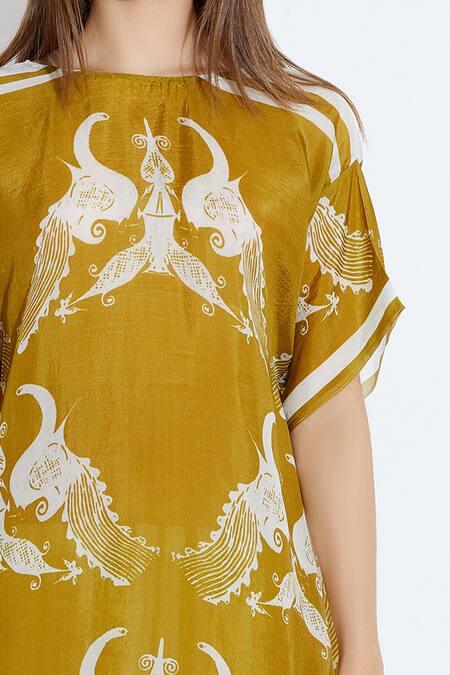 Aartivijay Gupta_Green Silk Printed Tunic_at_Aza_Fashions