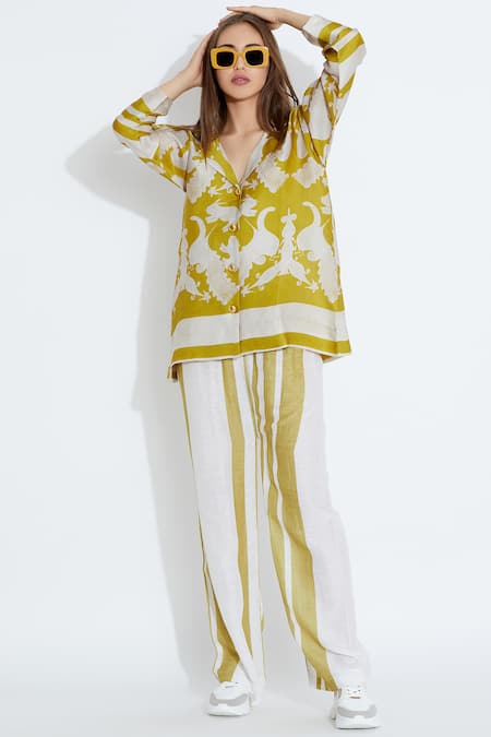 Aartivijay Gupta_Green Silk Printed Shirt_Online_at_Aza_Fashions