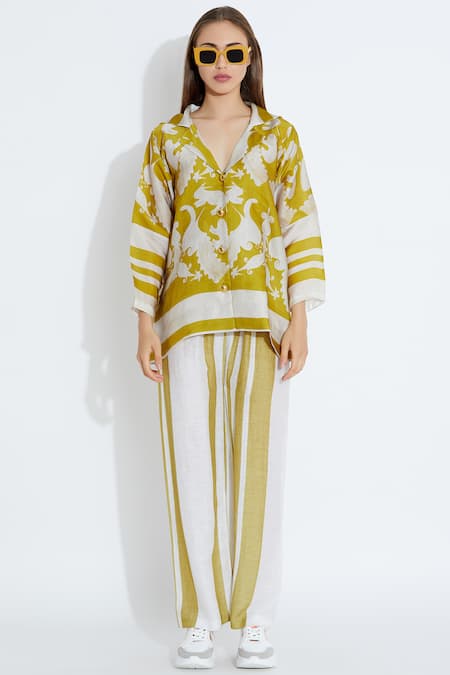 Buy_Aartivijay Gupta_Green Silk Printed Shirt_Online_at_Aza_Fashions