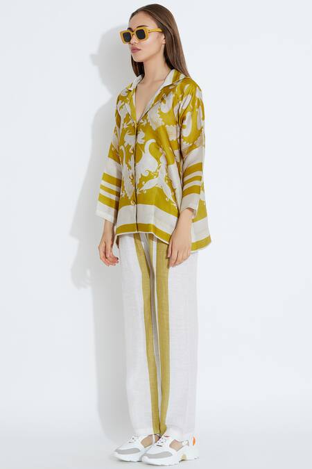 Shop_Aartivijay Gupta_Green Silk Printed Shirt_Online_at_Aza_Fashions