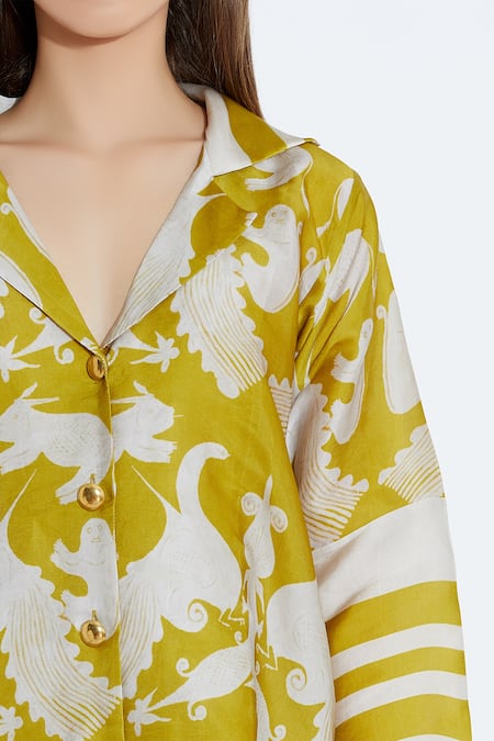 Aartivijay Gupta_Green Silk Printed Shirt_at_Aza_Fashions