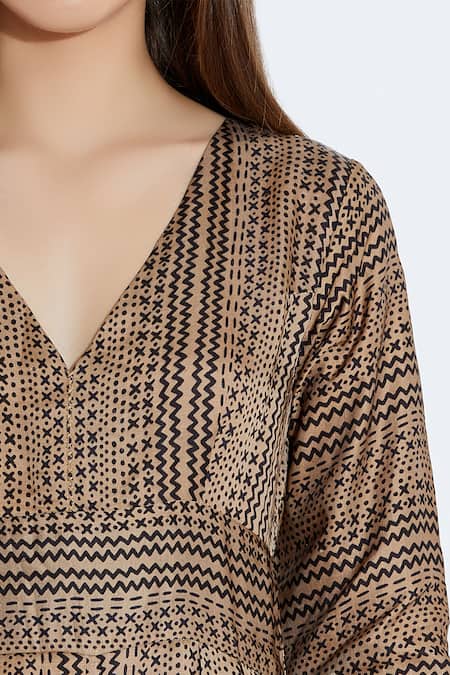 Shop_Aartivijay Gupta_Brown Silk Printed Jumpsuit_Online_at_Aza_Fashions