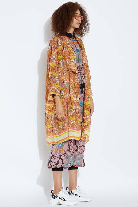 Buy_Aartivijay Gupta_Orange Velvet Printed Jacket_Online_at_Aza_Fashions