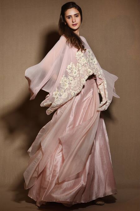 Vara By Vibha N Priti_Pink Paneled Skirt Set_Online_at_Aza_Fashions