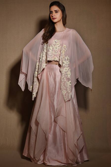 Buy_Vara By Vibha N Priti_Pink Paneled Skirt Set_Online_at_Aza_Fashions