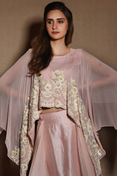 Shop_Vara By Vibha N Priti_Pink Paneled Skirt Set_Online_at_Aza_Fashions