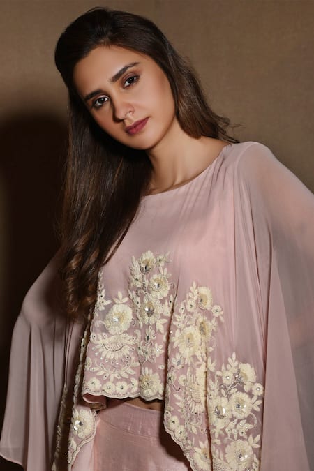 Vara By Vibha N Priti_Pink Paneled Skirt Set_at_Aza_Fashions