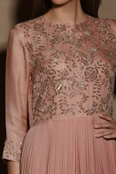 Buy_Vara By Vibha N Priti_Peach Georgette Round Embroidered Anarkali _Online_at_Aza_Fashions