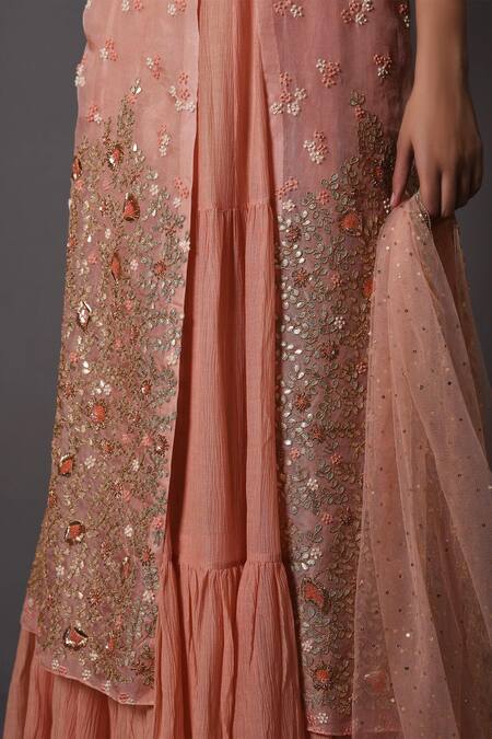 Vara By Vibha N Priti_Pink Cotton Round Embroidered Anarkali With Jacket _at_Aza_Fashions