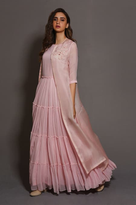 Buy Festival Design Silk Light Pink Anarkali Suit LSTV119581
