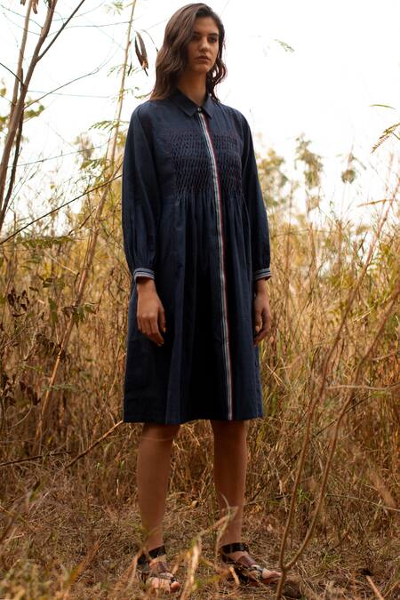 Payal Pratap Blue Cotton Shirt Collar Short Tunic