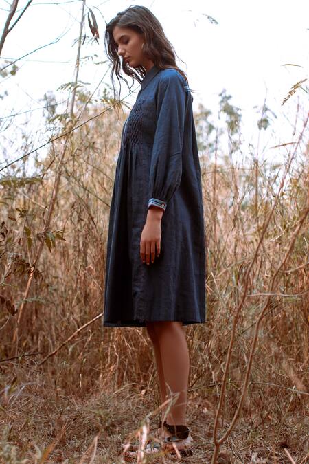 Payal Pratap Blue Cotton Shirt Collar Short Tunic Online at Aza Fashions Payal Pratap_Blue Cotton Shirt Collar Short Tunic _Online_at_Aza_Fashions