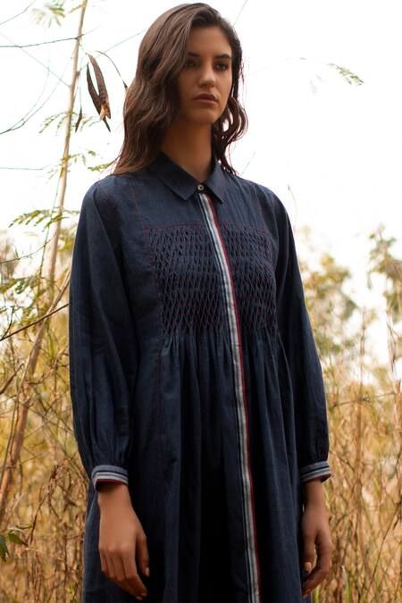 Buy Payal Pratap Blue Cotton Shirt Collar Short Tunic Online at Aza Fashions Buy_Payal Pratap_Blue Cotton Shirt Collar Short Tunic _Online_at_Aza_Fashions