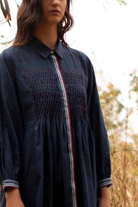 Shop Payal Pratap Blue Cotton Shirt Collar Short Tunic Online at Aza Fashions Shop_Payal Pratap_Blue Cotton Shirt Collar Short Tunic _Online_at_Aza_Fashions