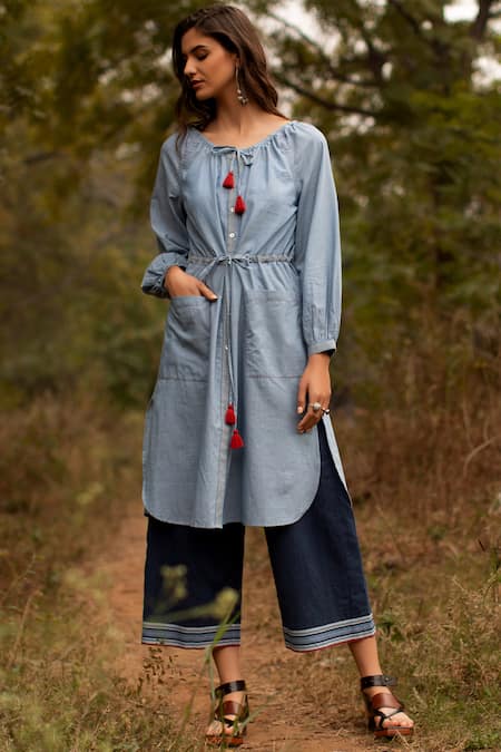 Payal Pratap Blue Cotton Wide Neck Short Tunic
