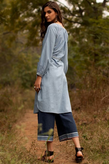 Shop Payal Pratap Blue Cotton Wide Neck Short Tunic at Aza Fashions Shop_Payal Pratap_Blue Cotton Wide Neck Short Tunic _at_Aza_Fashions