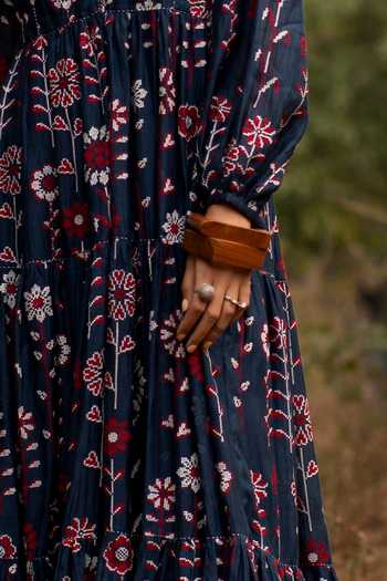 Buy_Payal Pratap_Red Cotton Silk V Neck Embroidered Maxi Dress _Online_at_Aza_Fashions