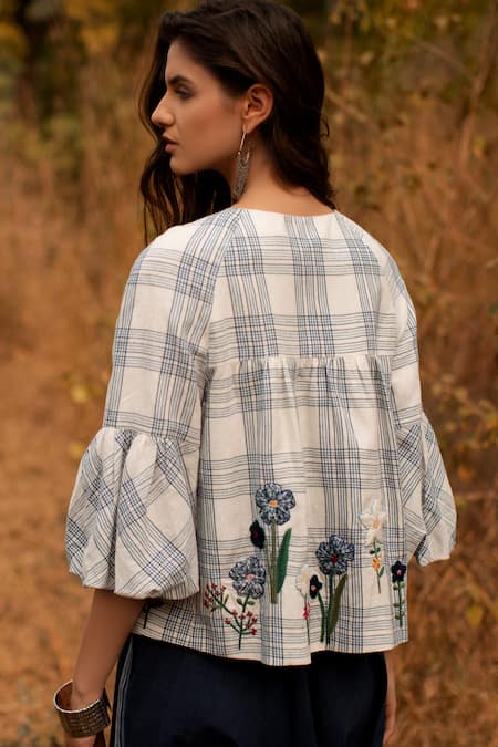 Shop Payal Pratap White Cotton Linen Handloom Round Embroidered Top at Aza Fashions Shop_Payal Pratap_White Cotton Linen Handloom Round Embroidered Top _at_Aza_Fashions