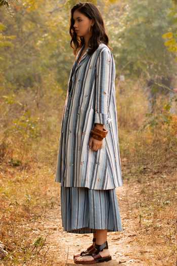 Payal Pratap_White Cotton Linen Handloom Lapel Collar Striped Jacket _Online_at_Aza_Fashions