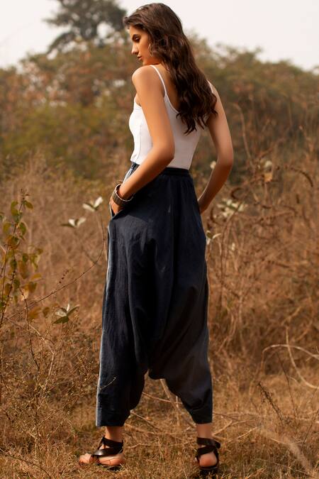 Shop Payal Pratap Blue Cotton Draped Pant at Aza Fashions Shop_Payal Pratap_Blue Cotton Draped Pant _at_Aza_Fashions
