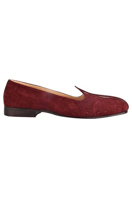 Sko_Maroon Embellished Velvet Mojris _Online_at_Aza_Fashions