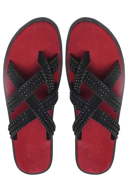 Sko Black Embellished Criss Cross Strap Flats