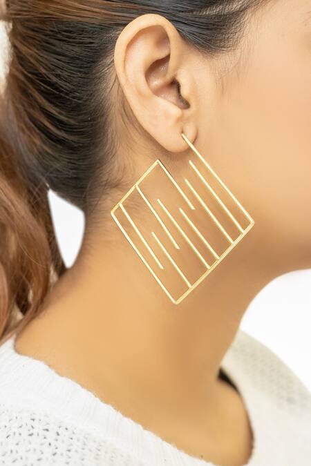 Varnika Arora_Gold Plated Abstract Stud Earrings_Online_at_Aza_Fashions