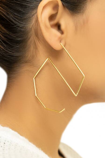 Varnika Arora_Gold Plated Abstract Hoop Earrings_Online_at_Aza_Fashions