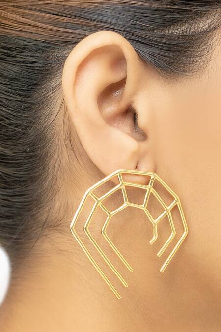 Varnika Arora_Gold Plated Geometric Earrings _Online_at_Aza_Fashions