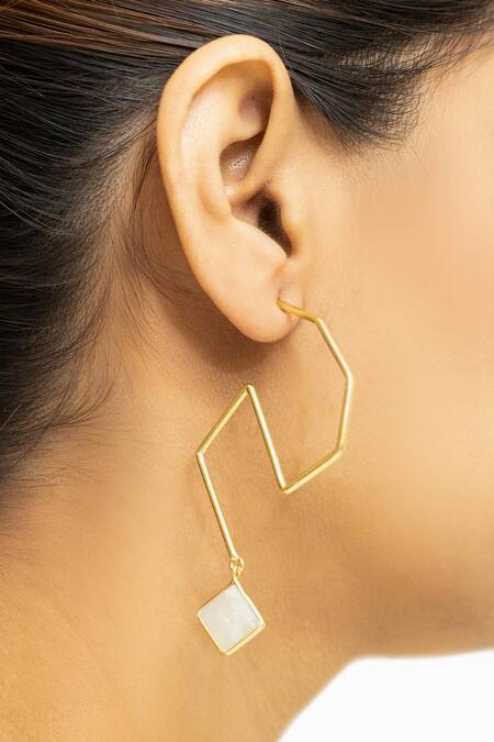 Varnika Arora Gold Plated Stones Geometric Danglers Online at Aza Fashions Varnika Arora_Gold Plated Stones Geometric Danglers_Online_at_Aza_Fashions