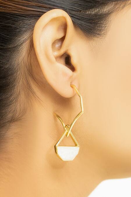 Varnika Arora_Gold Plated Stones Geometric Danglers _Online_at_Aza_Fashions