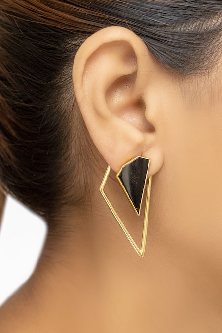 Varnika Arora_Gold Plated Stones Geometric Earrings _Online_at_Aza_Fashions