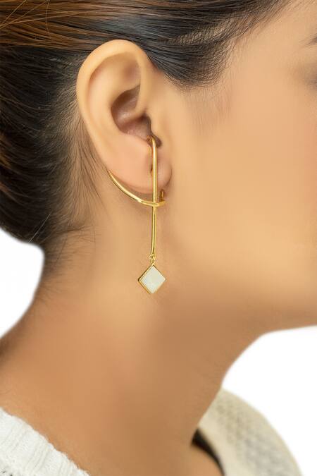 Varnika Arora_Gold Plated Stones Abstract Long Earrings _Online_at_Aza_Fashions