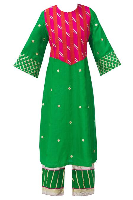 Buy_Heli Shah_Green Silk Kurta Set_Online_at_Aza_Fashions