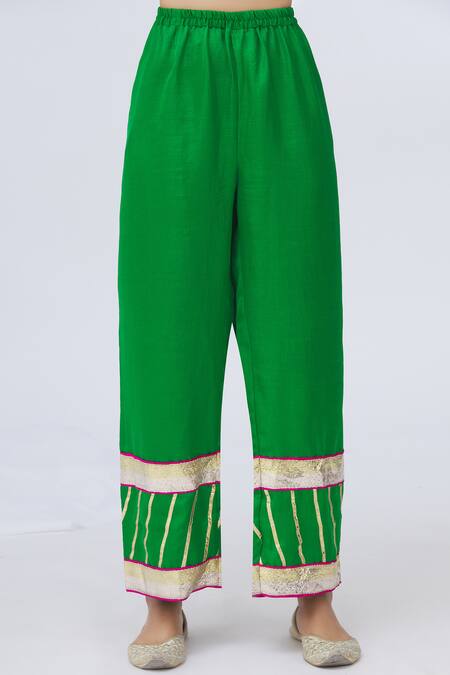 Shop_Heli Shah_Green Silk Kurta Set_Online_at_Aza_Fashions