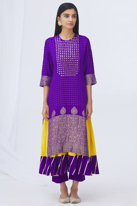 Buy_Heli Shah_Blue Silk Kurta Set_Online_at_Aza_Fashions