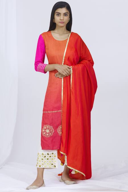 Heli Shah_Pink Silk Kurta Set_Online_at_Aza_Fashions