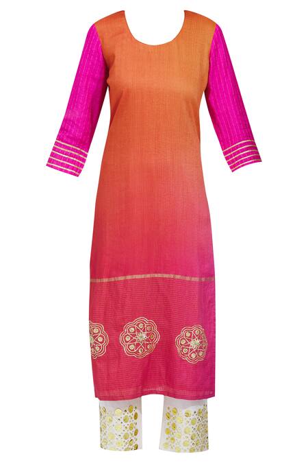 Buy_Heli Shah_Pink Silk Kurta Set_Online_at_Aza_Fashions