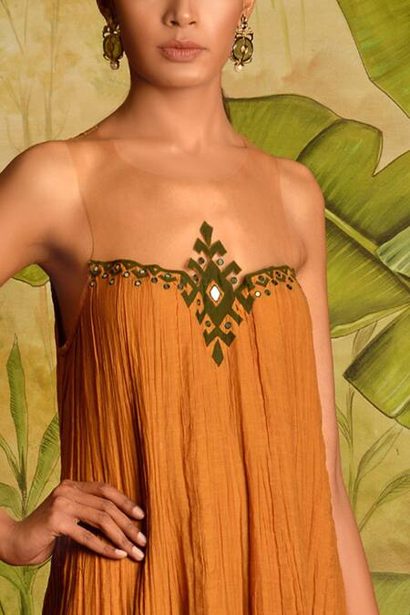 Malini Ramani_Yellow Chiffon Crinkled Maxi Dress_Online_at_Aza_Fashions